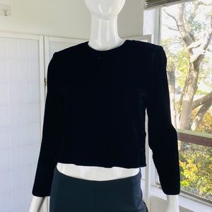 Vintage black silk velvet buttoned up back top w/side buttons, M.